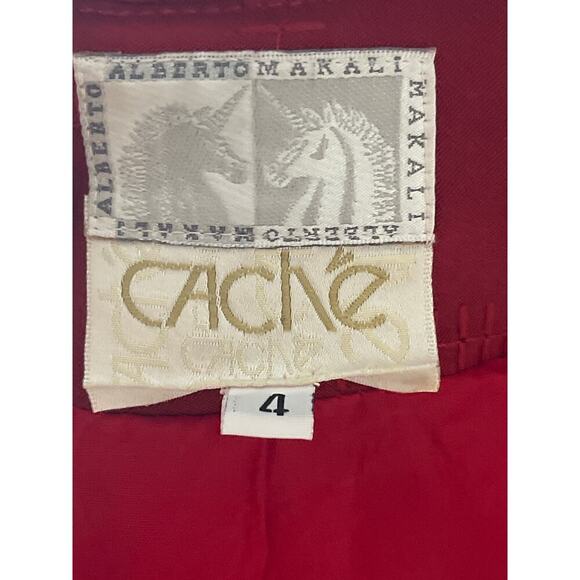 Cache Vintage Red Textured Button Front Cropped Jacket Women's Sz 4 Classic Chic - Picture 5 of 6